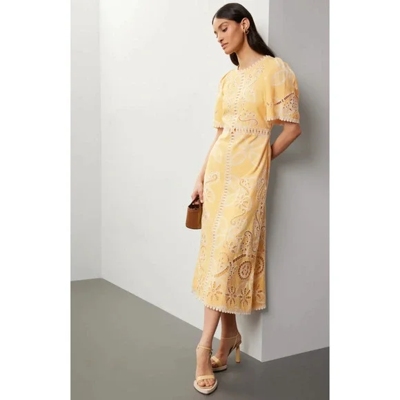 Sea New York Liat Embroidery Yellow Dress - Size 12 - Picture 1 of 9